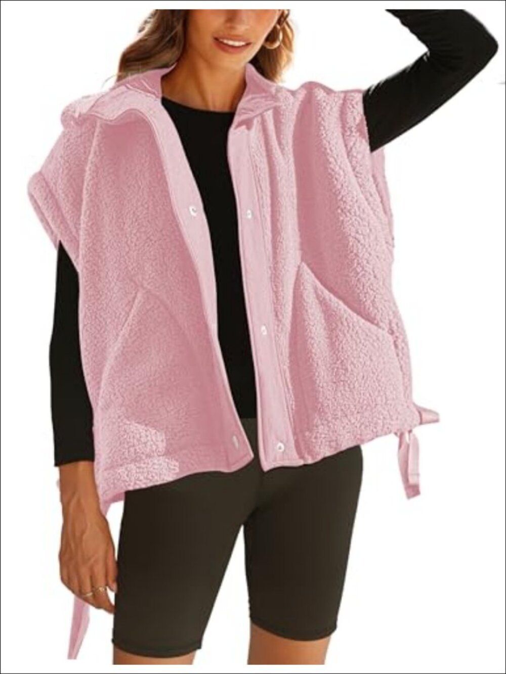 Oversized Fuzzy Fleece Vest Sleeveless Sherpa Button Jacket Loose Fit Warm